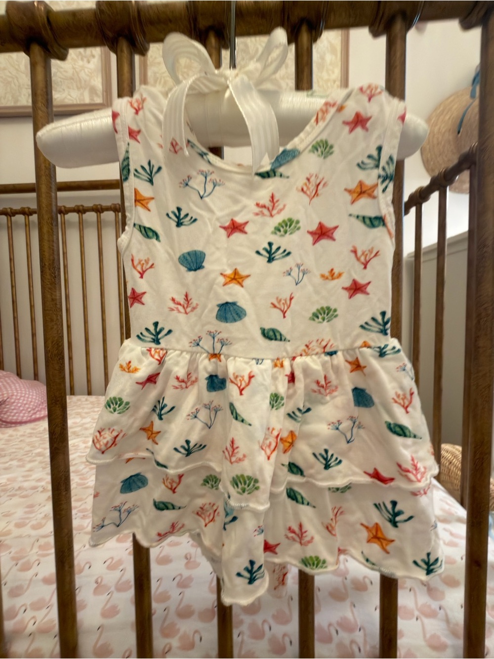 Girls' White Seashell & Starfish Ruffle Tank Top dress